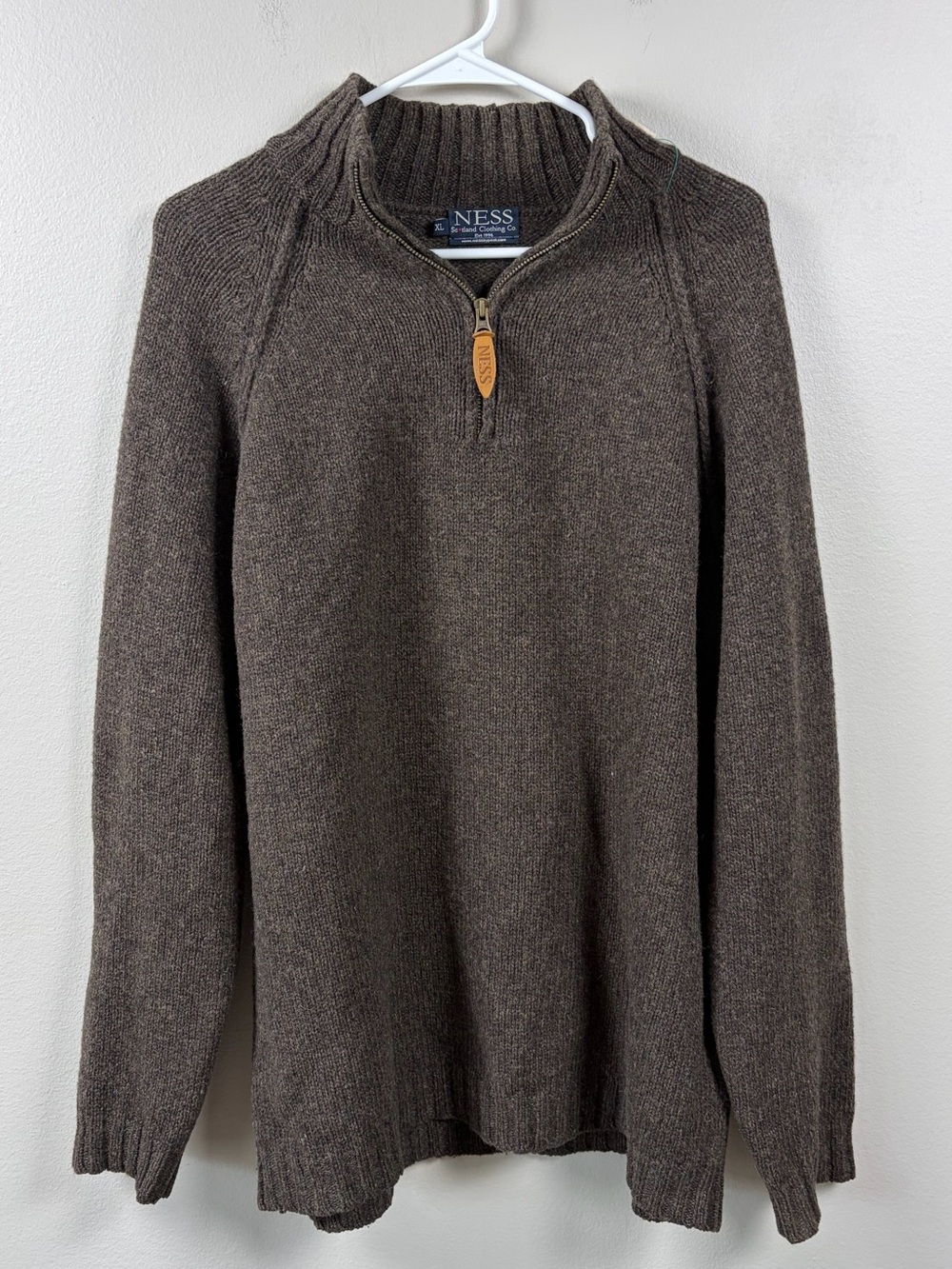 Vintage Brown Wool Quarter Zip Sweater Ness Scotland Clothing Co XL